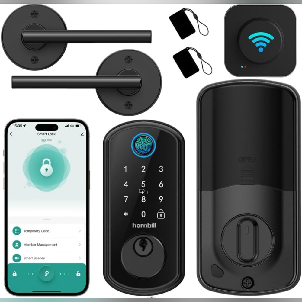New Hornbill WiFi Keyless Entry Door Lock Handle Set: Hornbill Smart Front Door
